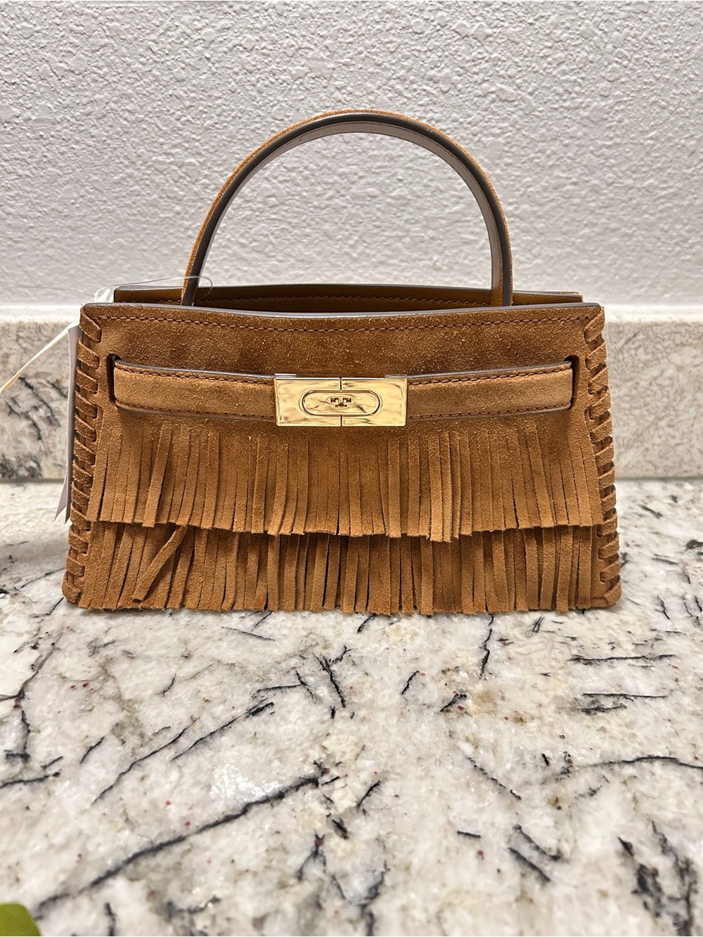 NWT Tory Burch MINI LEE RADZIWILL SUEDE FRINGE TOP-HANDLE BAG, $630 Retail